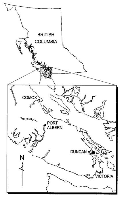 Figure 3.  Distribution of Tonella tenella in British Columbia( ● - recently confirmed site).