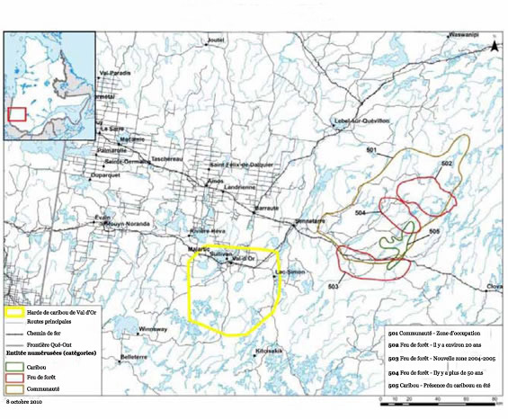Cartographie des zones sensibles en lien avec le caribou - Lac Simon (Jesse).