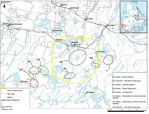 Cartographie des zones sensibles en lien avec le caribou - Lac Simon.