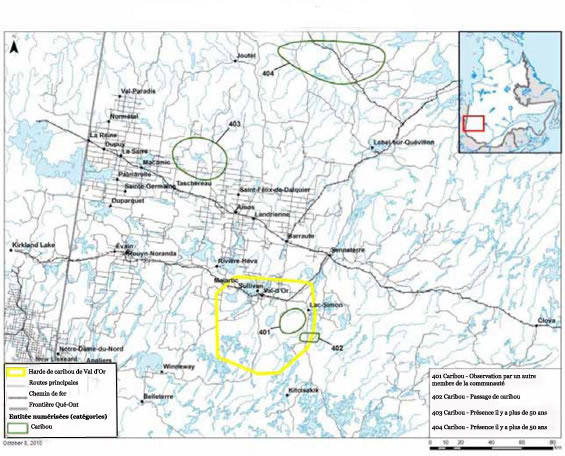 Cartographie des zones sensibles en lien avec le caribou - Pikogan.