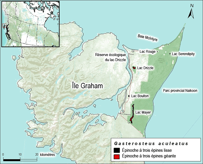 Répartition des populations indigènes d’épinoches à trois épines