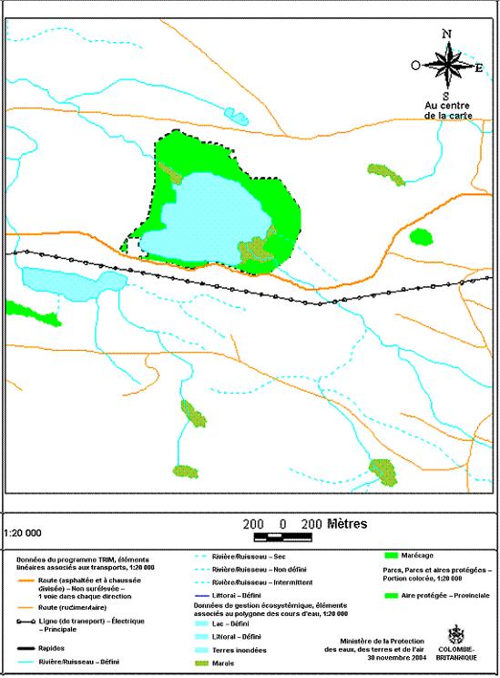 Figure 5. Carte de l’agence BC Parks présentant le bassin versant du lac Misty, la limite de la réserve écologique et la route qui jouxte la limite sud de la réserve.