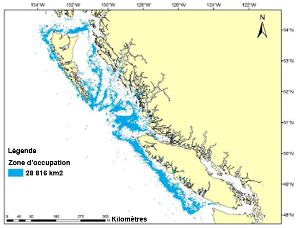 Répartition du bocaccio d’après les relevés scientifiques
