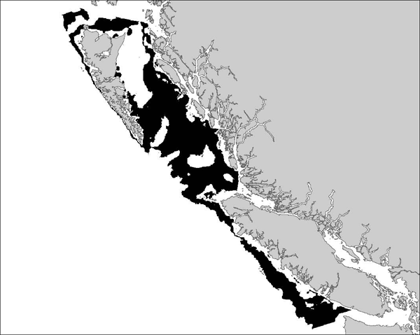 Maximum potential habitat area for adult Bocaccio