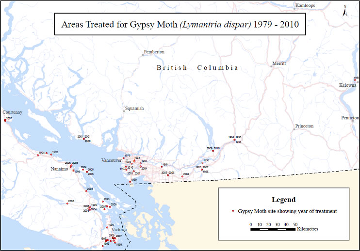 Map of Gypsy Moth areas (see long description below)