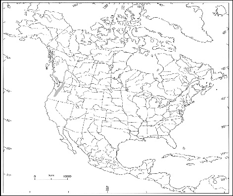 Map of North American and global range of Cliff Paintbrush (see long description for details)