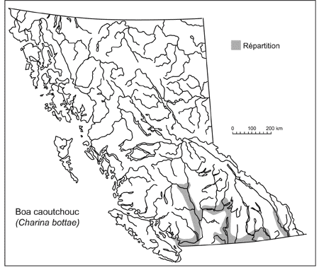 Figure 2.  Répartition du boa caoutchouc en Colombie-Britannique (tiré de Cannings et al., 1999)