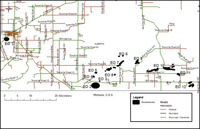Occurrences of Hare-footed Locoweed in Alberta, Canada