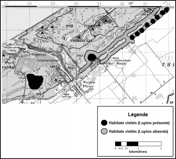 Figure A3. Emplacement des relevés effectués dans le parc provincial Pinery et les environs.