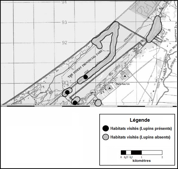Figure A4. Emplacement des relevés effectués dans le sanctuaire Karner Blue et les environs.
