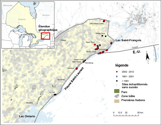 Répartition du bec-de-lièvre (Exoglossum maxillingua) en Ontario