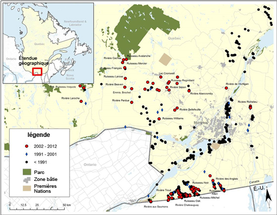 Répartition du bec-de-lièvre Exoglossum maxillingua dans l’ouest du Québec