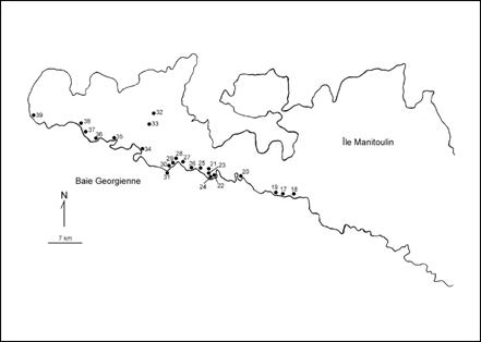 Figure 3. Populations d’Hymenoxys herbacea de l’ouest de l’île Manitoulin, en Ontario
