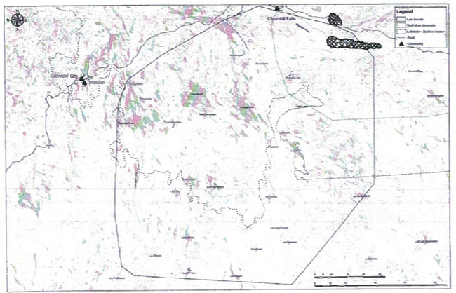 Third of the 3 maps displaying recent winter sightings of boreal caribou, and Labrador shown differs between the 3 maps.