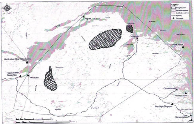 First of two maps identifying important wintering areas for boreal caribou.