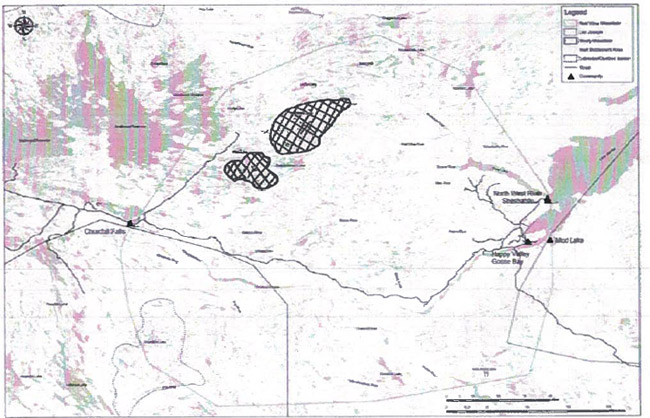 second of the 2 maps identifying important wintering areas for boreal caribou, and Labrador shown differs from the first.