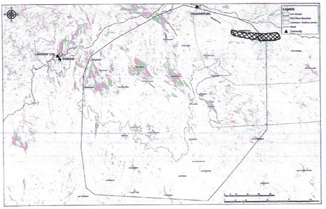 Second of the 2 maps displaying areas burned by forest fire within the last 50 years, and Labrador shown differs from first.