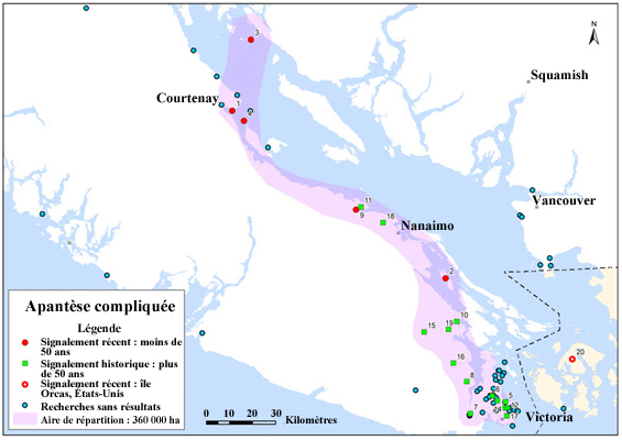 Aire de répartition mondiale et aire de répartition au Canada (voir description longue ci-dessous).