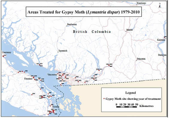 Gypsy Moth treatment areas (see long description below).