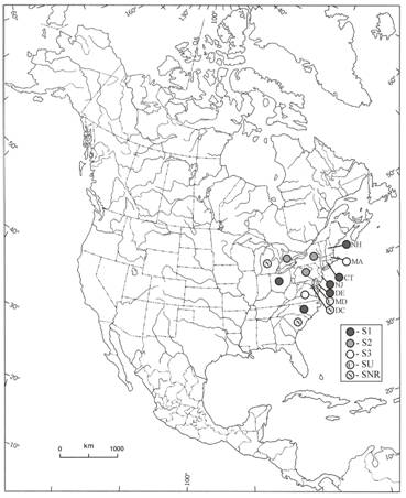 Figure&nbsp;6. Cotes subnationales (classifications « S ») attribuées au Ligumia nasuta
