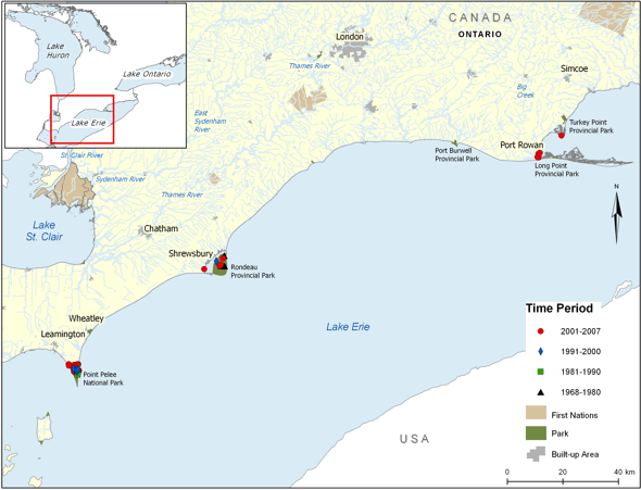 Map: Canadian distribution of Warmouth. See preceding paragraph for details.