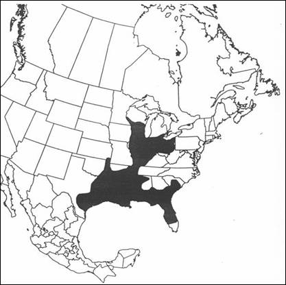 Map: North American distribution of the Pugnose Minnow