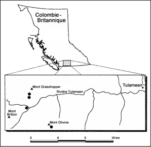 Répartition (●) du Polystichum scopulinum en Colombie-Britannique