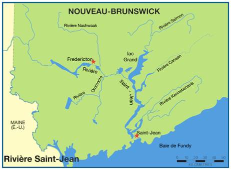 Figure 4. Bassin hydrographique de la rivière Saint-Jean (N.-B.) (Voir description longue ci-dessous.)
