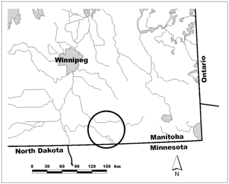 Location of Western Prairie Fringed Orchid population in Manitoba.
