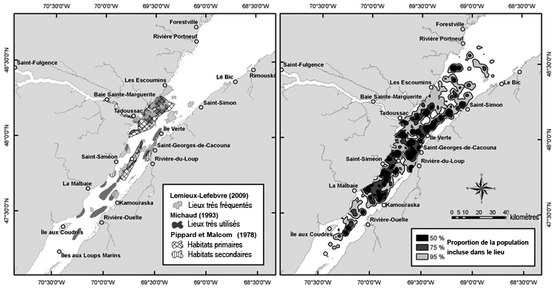 Lieux de rassemblement dans l’aire d’estivage des bélugas