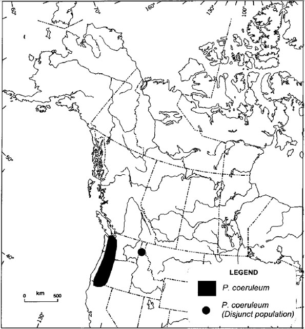 Figure 2: North American distribution of Prophysaon coeruleum, based on Wilke and Duncan (2004) and Ovaska et al. (2004)