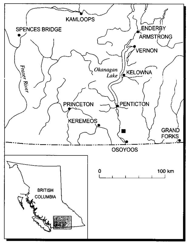 Figure 3.&nbsp; Location (■) of Polystichum lemmonii in British Columbia.