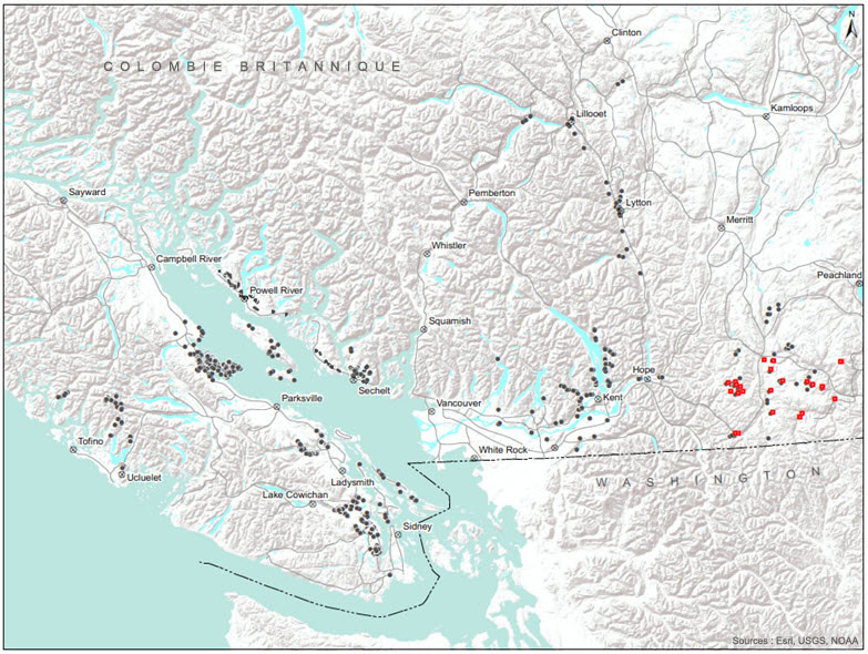 Activités de recherche de papillons entre  2009 et 2015 durant la période de vol de l’hespérie du Sonora