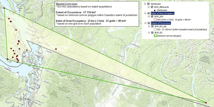 Canadian distribution of Entosthodon fascicularis (map courtesy of Jenny Wu, COSEWIC Secretariat).