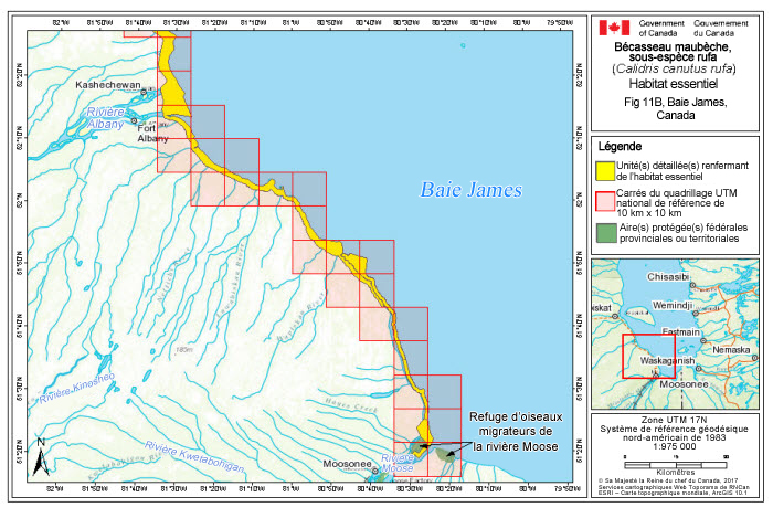 Carte de la région de Kashechwan à Moose River sur la baie James (voir longue description ci-dessous)