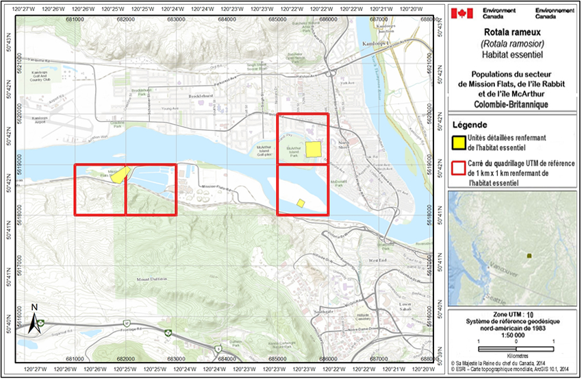 La figure A2 est une carte de l'habitat essentiel de la population des anciens méandres de North Osoyoos.