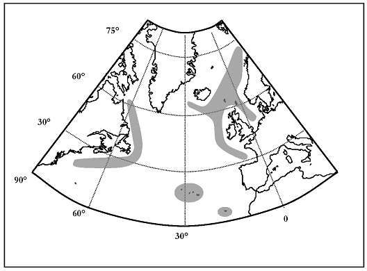 Figure 2. Distribution of Sowerby’s beaked whales in the North Atlantic Ocean