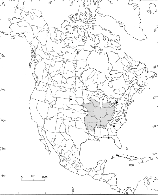 Figure 2. North American distribution of Enemion biternatum (based on map in Canadian Biodiversity located at http://www.canadianbiodiversity.mcgill.ca/english/species/plants/plantpages/ene_bit.htm
