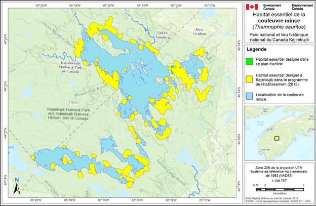 Figure 2. Habitat essentiel désigné pour la couleuvre mince à Kejimkujik. (Voir description longue ci-dessous.)