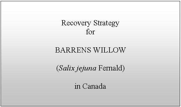 Text Box: Recovery Strategy for BARRENS WILLOW (Salix jejuna Fernald) in Canada