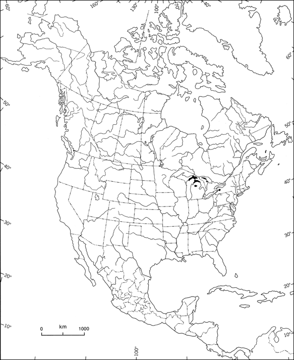 Figure 2. Global distribution of Houghton’s goldenrod (Solidago houghtonii). Areas of occurrence determined from various publications (e.g., Morton 1979; Penskar 1997; Voss, 1996).