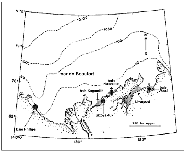 Figure 6.   Répartition canadienne du terrassier à six lignes (Acantholumpenus mackayi) au large de l’estuaire du Mackenzie (Yukon et Territoires du Nord-Ouest)