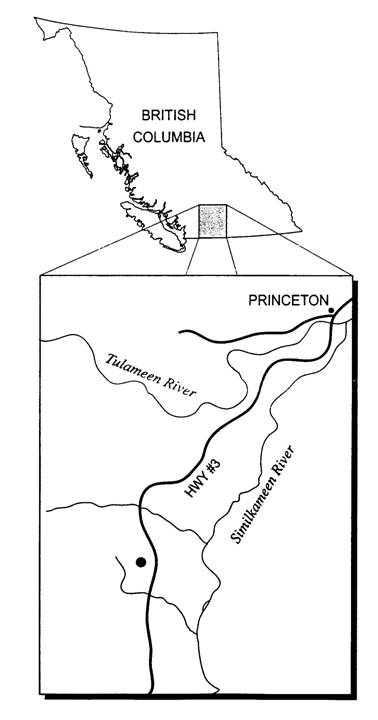 Figure 3.&nbsp; Distribution of Collomia tenella in British Columbia.