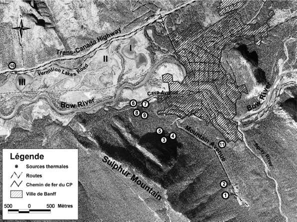 Figure 5 : Sources thermales abritant ou ayant déjà abrité la physe des fontaines de Banff (Physella johnsoni) près de Banff, dans le Parc national du Canada Banff (Alberta)