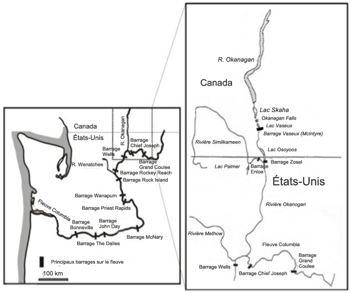 Carte du bassin de la rivière  Okanagan en Colombie-Britannique et dans l’État de Washington