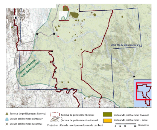 Zones de chasse de l'étude de 2001 de l’ORRTG(Voir description longue ci-dessous.)