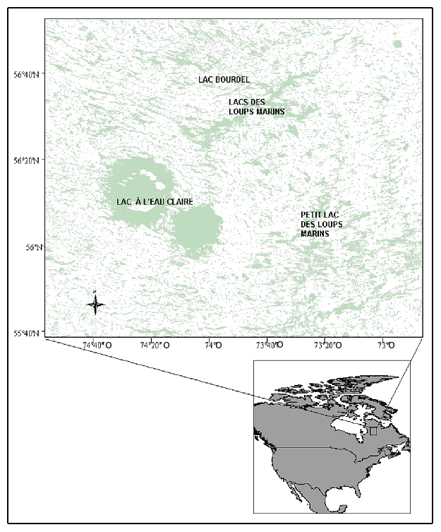 Figure 3. Principale aire de répartition du phoque commun des lacs des Loups Marins,Phoca vitulina mellonae