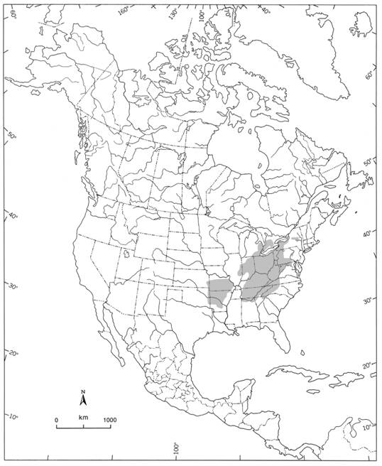 Figure 3. Aire de répartition mondiale du dard vert (Etheostoma Blennioides)