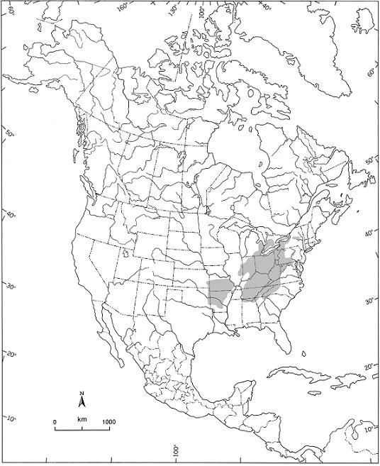Figure 3. Global range of the greenside darter, Etheostoma blennioides.