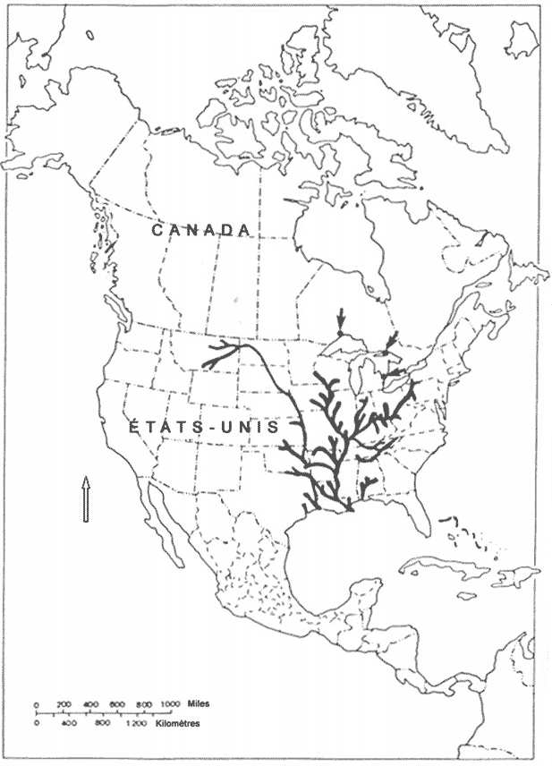 Figure 2. Répartition mondiale du spatulaire. Figure modifiée tirée de Parker (1988).